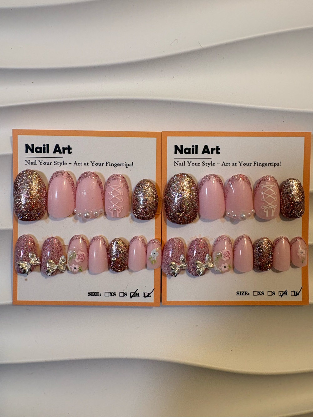 Pink Pearl & Rose Gold Glitter Press-On Nail Set